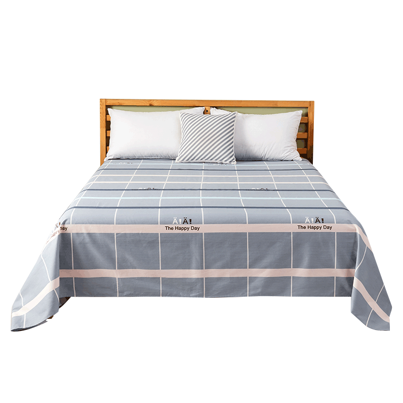 Grace Bed Sheet, 7A Antibacterial Pure Cotton, Double Size, All Seasons, Skin-Friendly Bedding, Flat Sheet, Simple Grid Pattern in Gray, 2*2.3m