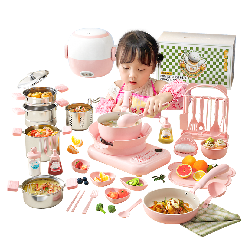 Shiwanzhenzhu Mini Kitchen Real Cooking Set, Complete Kitchen Utensils, Pretend Play Small Kitchen DIY, Birthday Gift for Boys And Girls