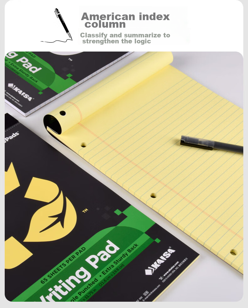KAISA Three-Ring Notebook A4+/65 Sheets American-Style Lined Notebook, Thin Crisp Pages, White, 3-Ring Binder, DIY Loose-Leaf, 3 Books 3
