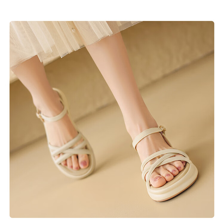 ZHR Women's Sandals, French Simple Style with Thin Straps, Versatile Women's Shoes, Thick-Soled Comfortable Footwear, AY160, Light Yellow, Size 35 11