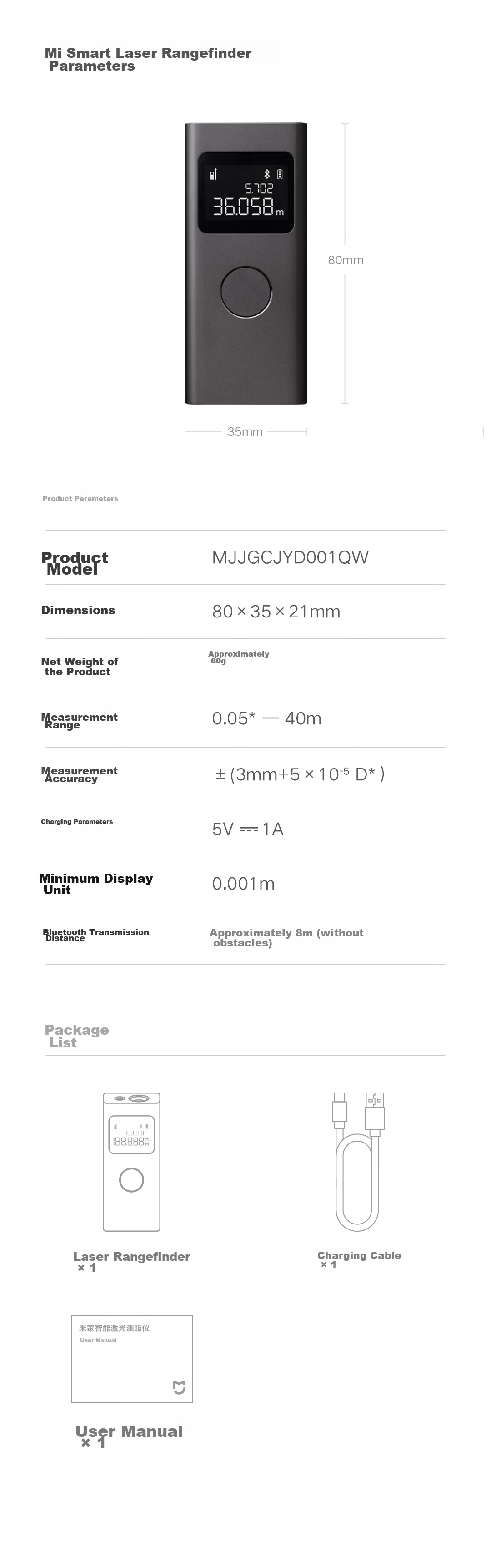 MIJIA Xiaomi, MIJIA Smart Laser Rangefinder, High-Precision Surveying Ruler, Electronic Ruler, Infrared, for Home Renovation Measurement 10