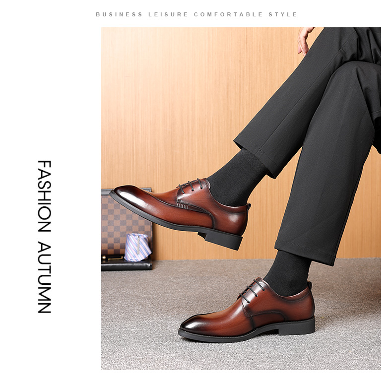 LAORENTOU Men's Leather Shoes, Top-Grain Leather, British Style Business Casual Shoes, Pointed Toe Wedding Shoes, Work Formal Shoes, LA12371, Brown, Size 44 4