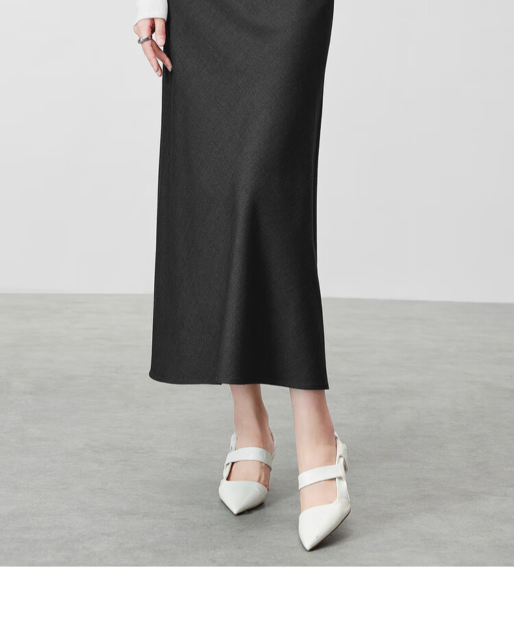 Sentubila Spring And Summer Wool Blend Skirt for Women with Elastic Waist, Slim Fit, Draping A-Line Skirt with Small Wavy Hem, Charcoal Gray, Size L 3