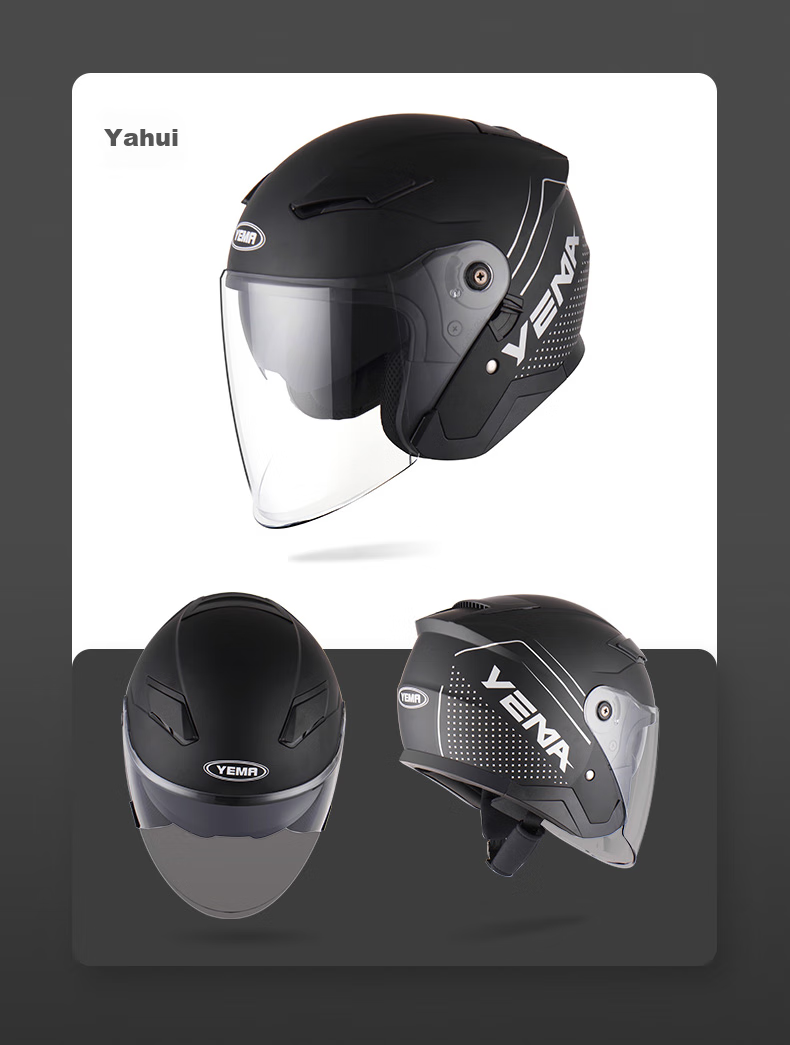YEMA 3c Certified 639S Electric Motorcycle Helmet, Men's Winter Dual-Lens Safety Helmet, Women's Electric Scooter Half Helmet, All-Season Universal Fit, One Size, Matte Black with Speed Stripes And Clear Visor 19