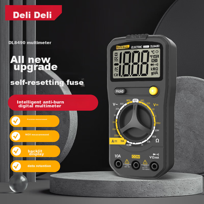 Цифровой мультиметр Deli DL8490, 3.5 разряда, 600В, бытовой, универсальный, амперметр, вольтметр, омметр, измерение переменного и постоянного напряжения, тока, сопротивления