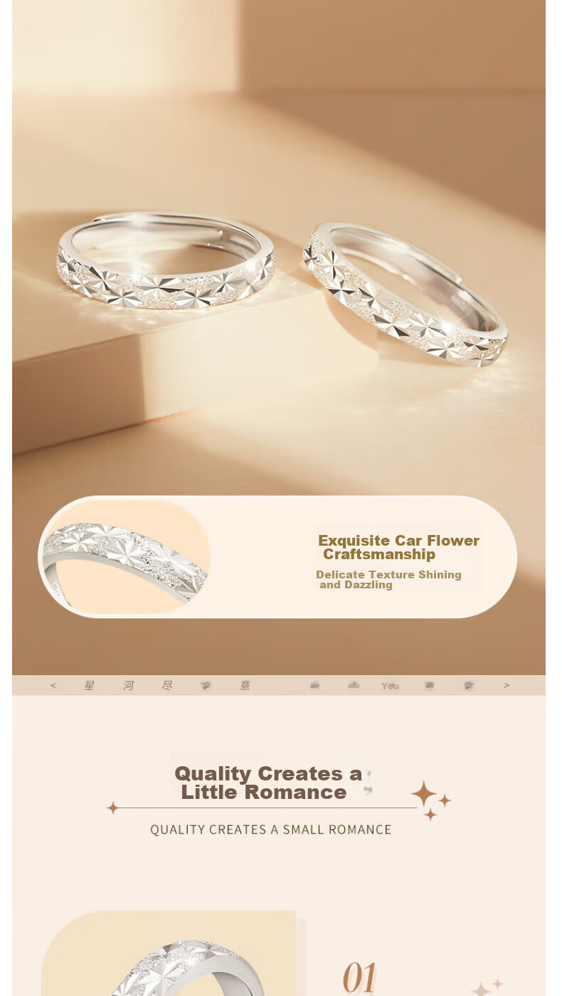 MANHE S999 Sterling Silver Couple Rings, One Pair of Engagement Diamond Rings, Adjustable Women's And Men's Birth Ring, Valentine's Day Gift 6