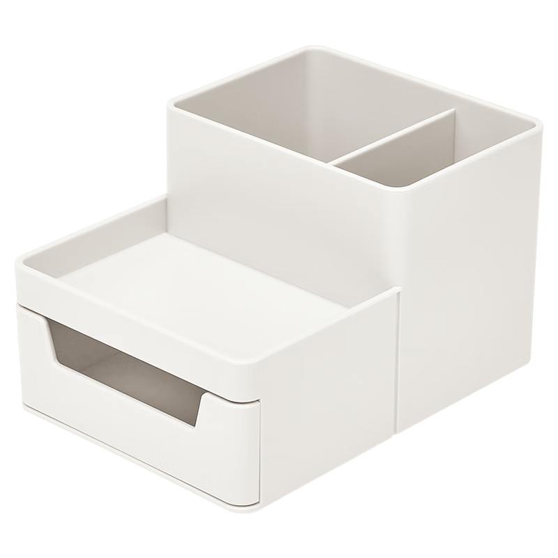 COMIX Drawer-Style 4-Compartment Desktop Organizer, Cosmetic And Stationery Storage Box, U-Shaped Drawer, 15*11*9cm, Ivory White