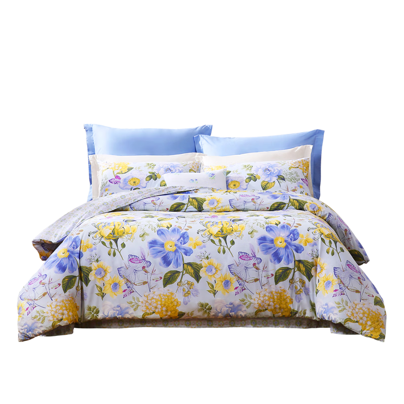 FUANNA Cotton Bedding Set, 100% Pure Cotton, Double-Size Bed Sheet And Duvet Cover for 1.8m Bed, Jiangnan Style