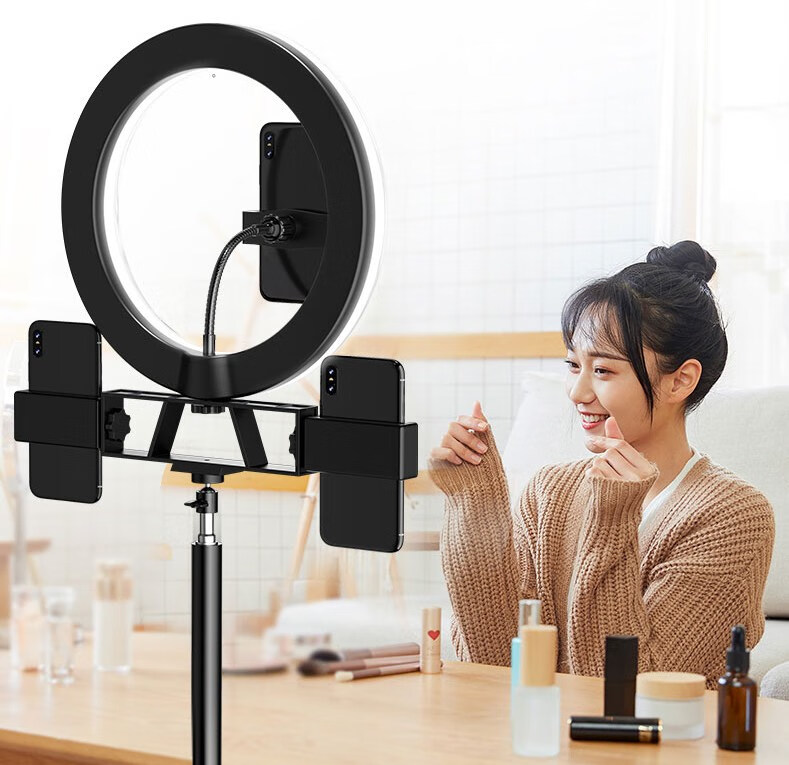 LINGCHEN [Dual-Position Stand] Phone Holder for Live Streaming, Selfie Stick Tripod with Fill Light, Photography Accessory, Shooting Tripod Support Frame 2.1 Meters 2