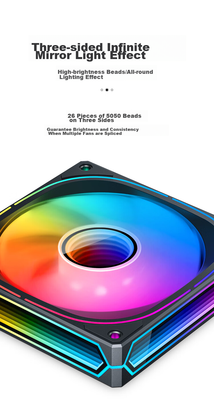 JONSBO FR-505B Iridescent Edition 12CM Case Fan (3-Sided & Axial Fan with Multi-Layer Mirror Effect/5V ARGB Motherboard Sync/PWM Male And Female Connectors) 5