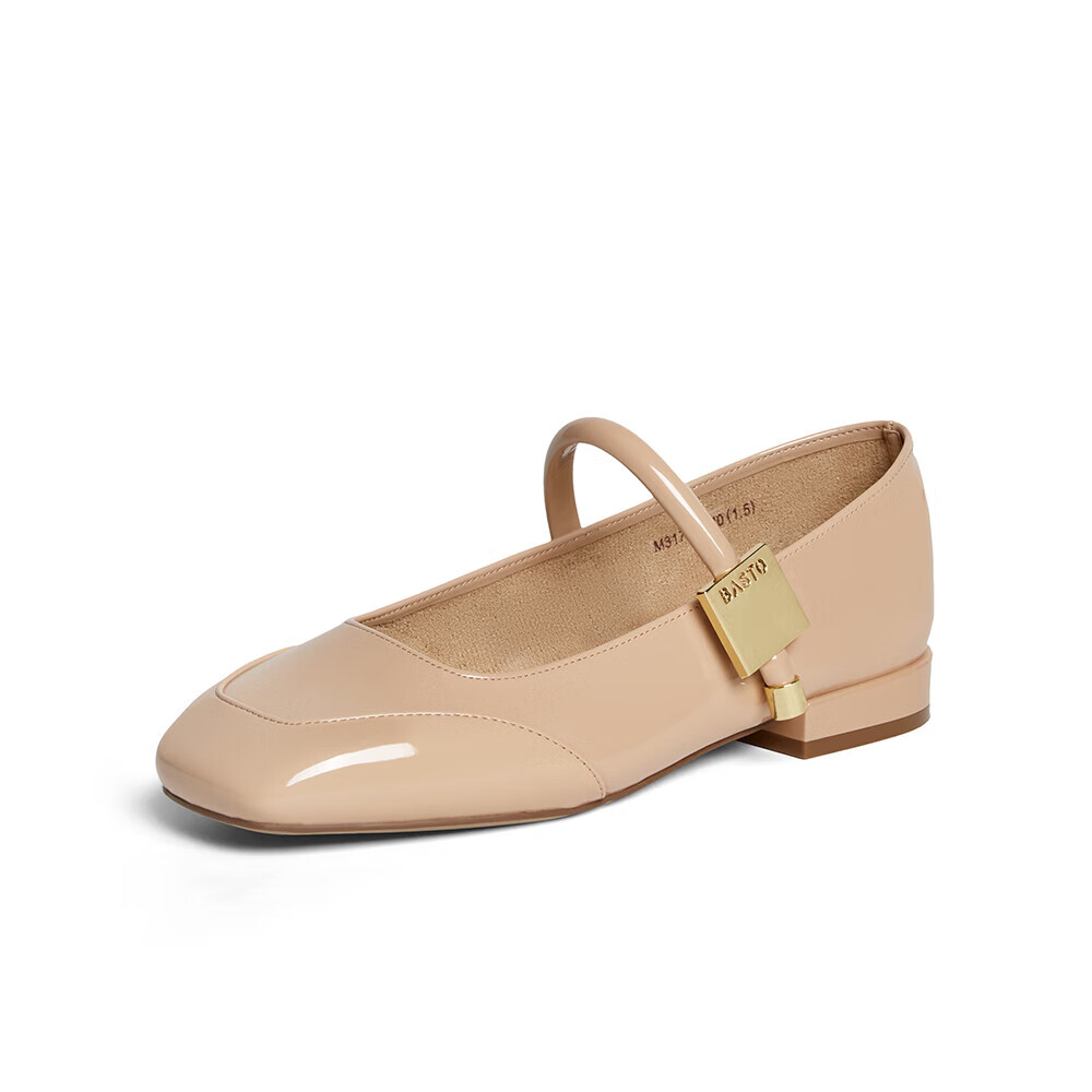 BASTO [Qiao Xin Same Style] Monet Garden 26 Autumn Beautiful Red Mary Jane Shoes, Women's Flats, Wedding Shoes