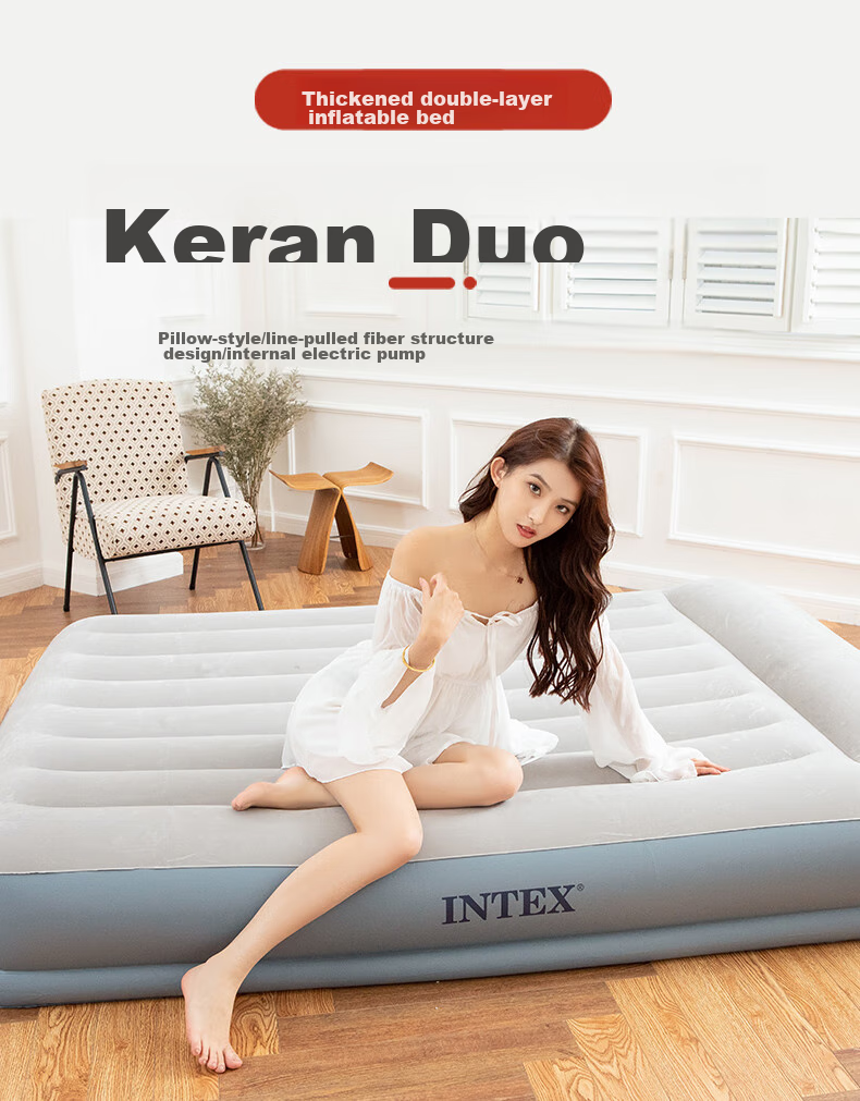 INTEX Electric Pump Double Automatic Inflatable Bed with Built-In Pillow, Car Nap Tent, Camping Companion Care Folding Bed 118CT2 1
