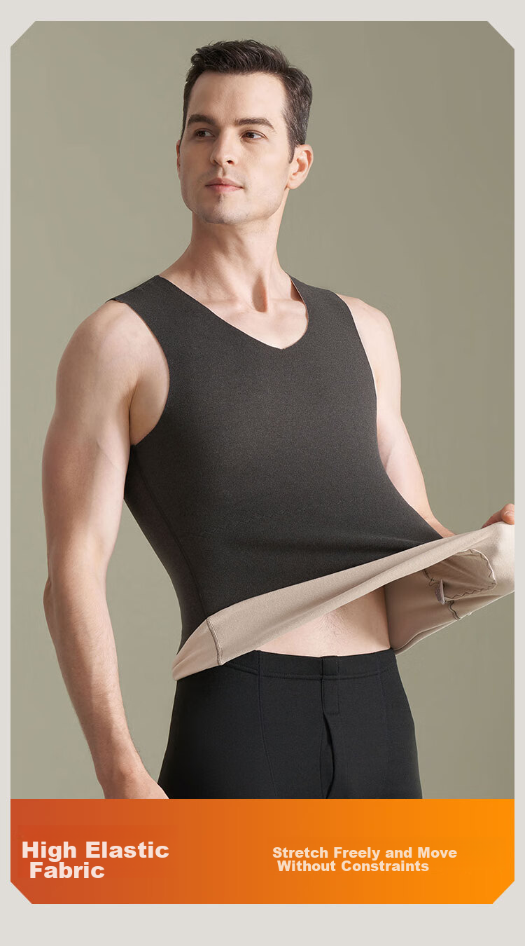 Hengyuanxiang [Contains Silk] Men's Thermal Vest, German Velvet Undershirt, Seamless Underwear, Autumn And Winter, Gray 11