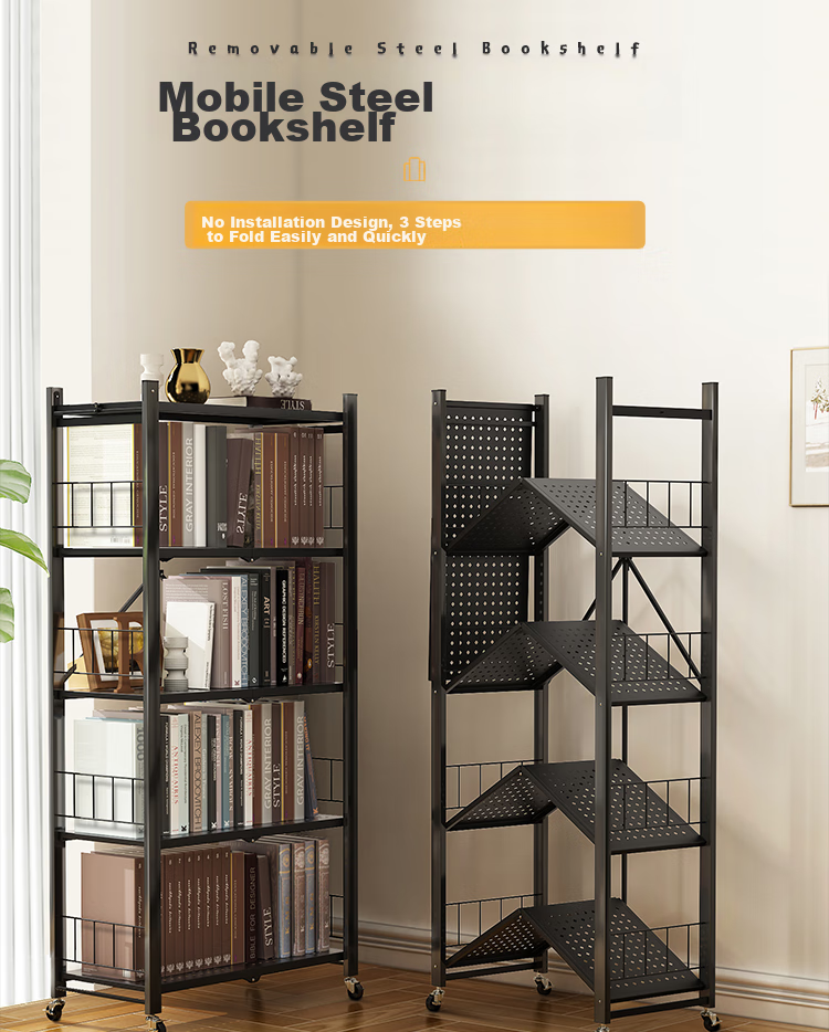 Anerya Simple Floor-Standing Iron Art Movable Folding Storage Rack, No Installation Required, Five-Tier Carbon Steel White 1
