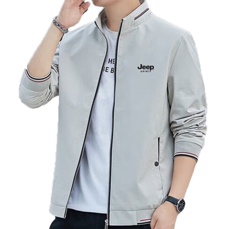 JEEP SPIRIT Men's Jacket, Spring And Autumn Outerwear, Solid Color Stand-Up Collar, Business Versatile Loose Casual Wear, Black, L
