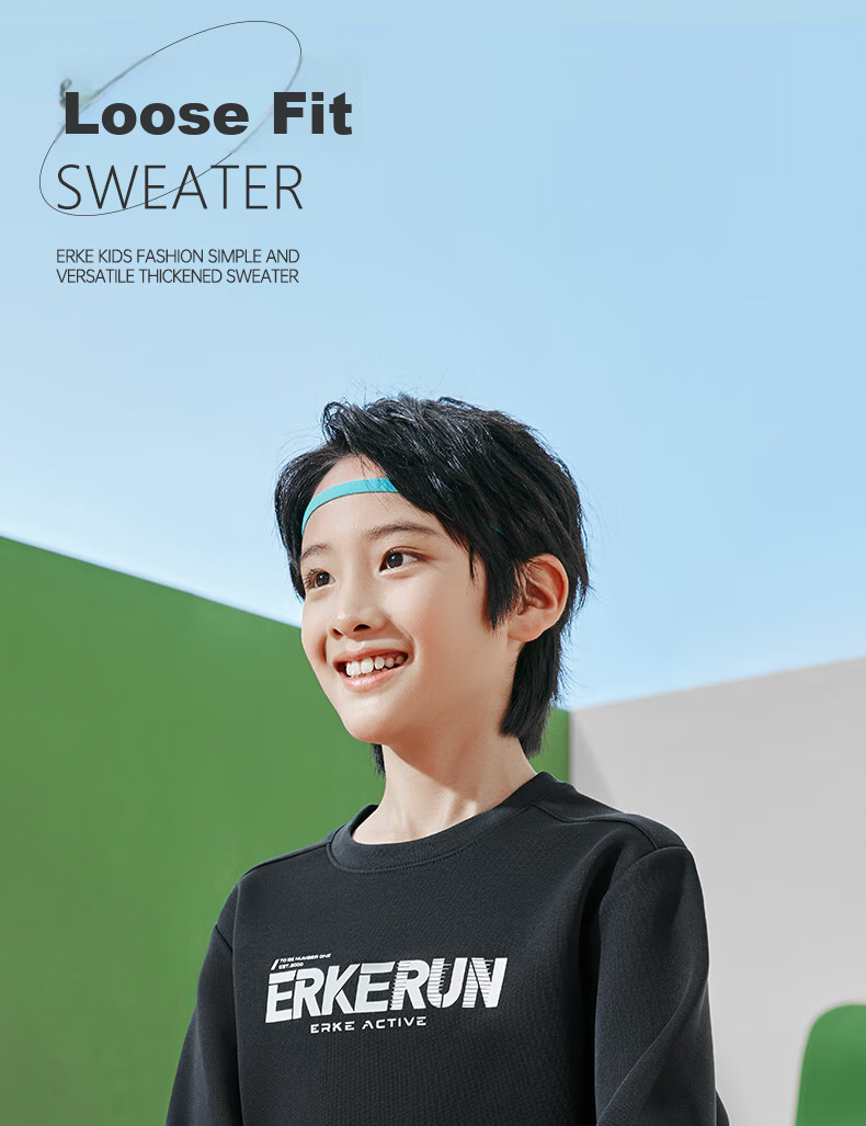 ERKE Children's Unisex Long T-Shirt, Kids' New Autumn 2024 Casual Hoodie, Black, Size 170 17