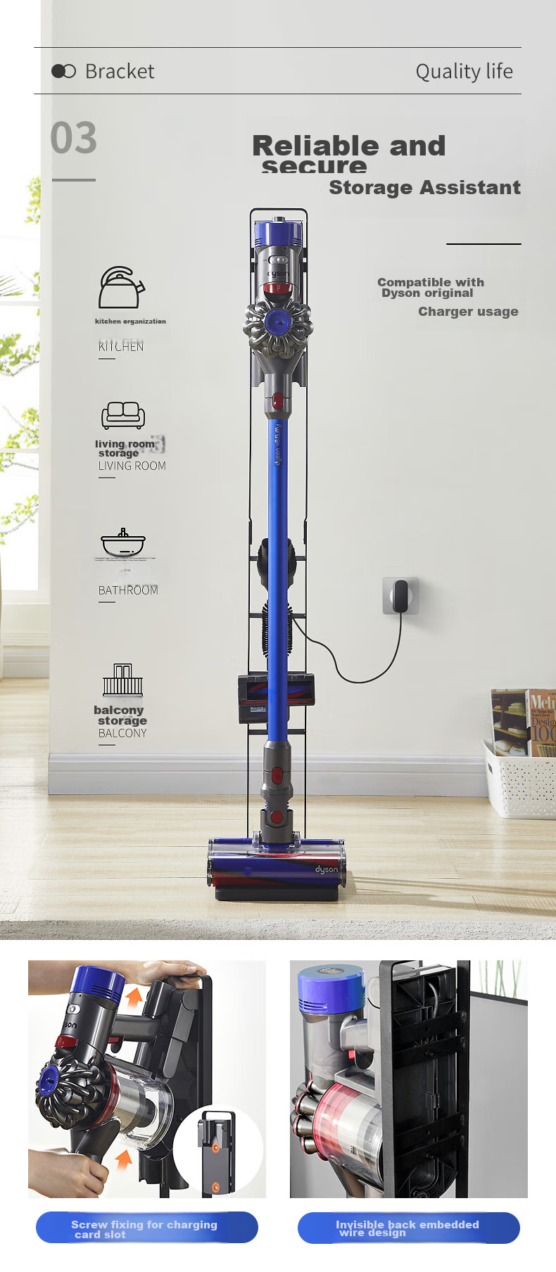 Keruier Dyson Vacuum Cleaner Stand Compatible with V8V12V15V10G5V11, Vacuum Holder, No Drilling Required, Dyson Storage Rack, Charging Hook 6