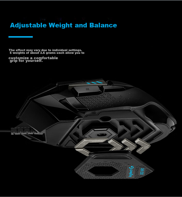 G G502 HERO Wired Gaming Mouse, HERO Engine, RGB Lighting Effects, Ergonomic Mechanical Weighting, Esports Mouse, Essential for Dva Triangulum 7