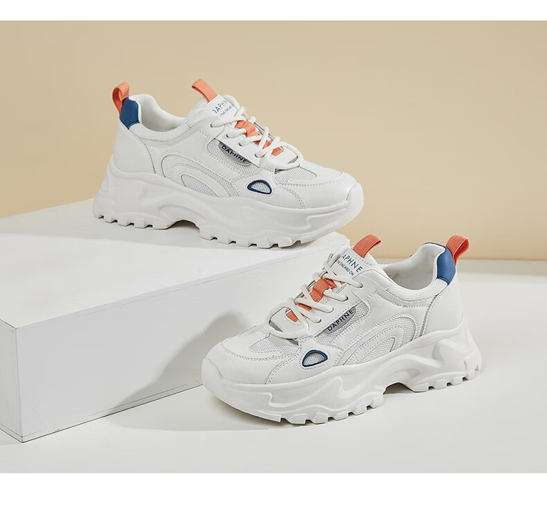 DAPHNE Mesh Casual Shoes for Women, Thick-Soled Breathable Height-Increasing Slimming Foot-Smallening Dad Shoes 4623101141 White Blue 36 13