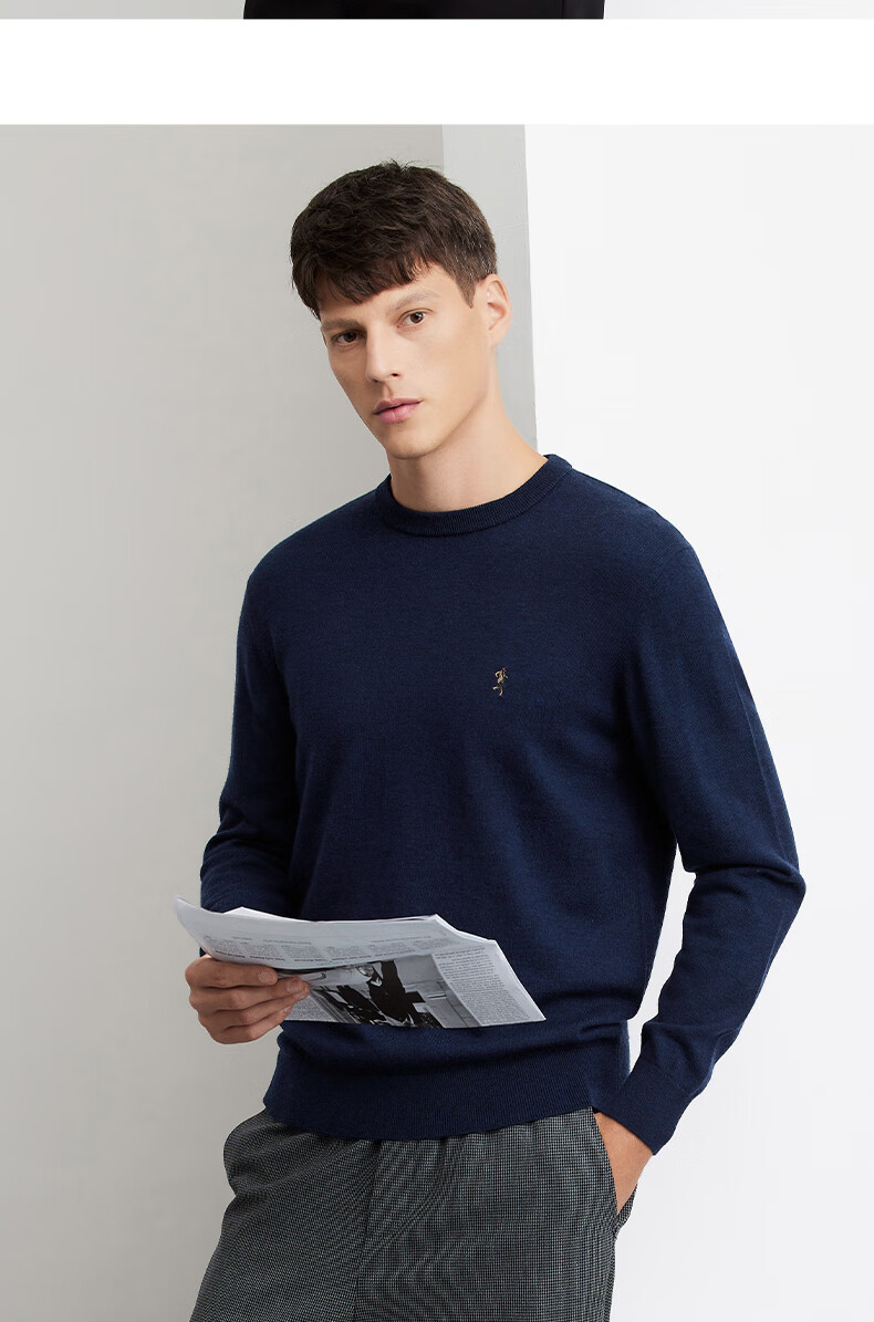 DANCING WOLVES [100% Merino Wool] Men's Fashionable Versatile Warm Casual Sweater, 001 Black, Size 165 8