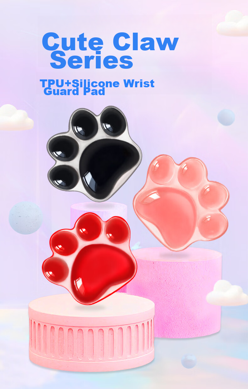 EXCO Crystal Jelly Cat Paw Wrist Guard, Silicone Wrist Pad, Small Size Wrist Rest, Office Mouse Hand Support, Cute Cartoon Palm Rest for Women, Soft And Washable, Cherry Blossom Pink 9907 2