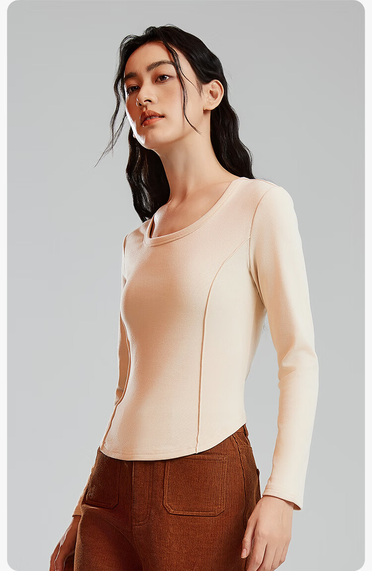 YOUKESHU Women's Base Layer, Spring Low-Collar Fishbone Inner Wear, 2026 New U-Neck Long-Sleeve Top, Autumn Underwear 10