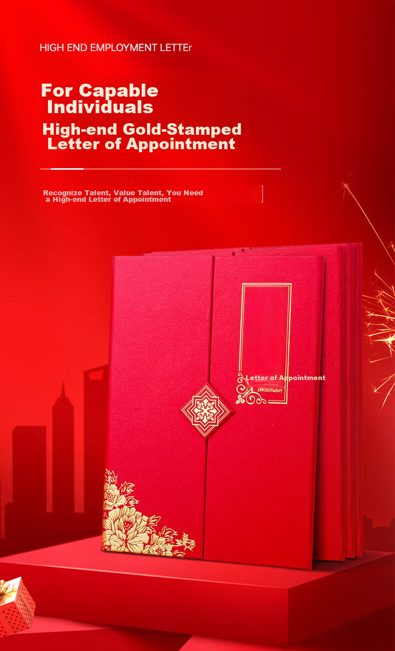 Befon A4/5 High-Quality Honor Appointment Letter, Tri-Fold Vertical Appointment Certificate, Commission Document with 6 Inner Pages, Printable Inner Pages, Red, 7342 1