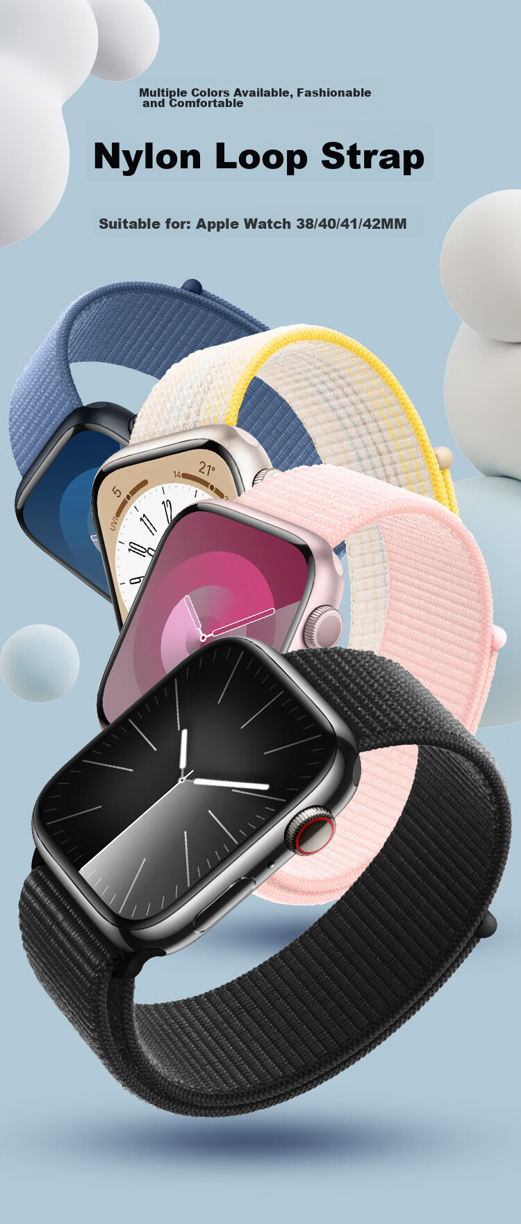 Freeson Compatible Apple Watch Band, Loop-Style Nylon Strap for Apple IWatch S11/10/9/8/7/6/5/4/Ultra2/SE, Starlight Color, 38/40/41/42mm 1