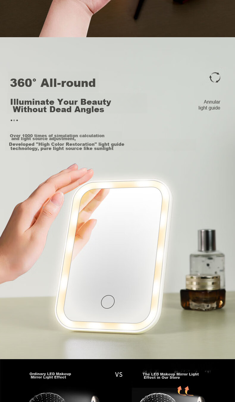 Meebordi LED Mirror with Light, Portable Folding Makeup Mirror for Students, Vanity Mirror, Illuminated Beauty Tool, Desktop Graduation Gift for Teachers, Pearl White 10