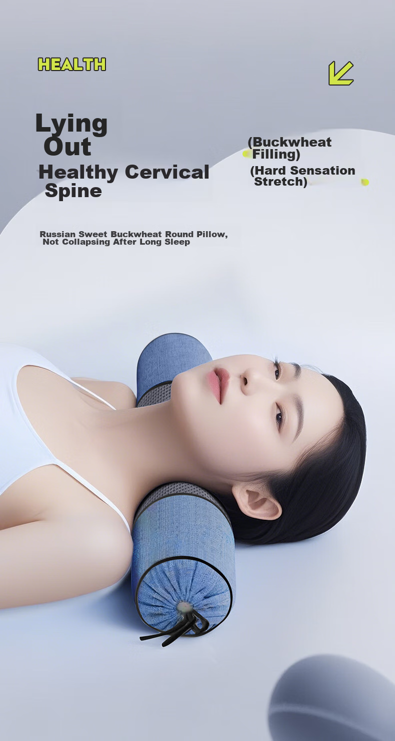 J.Sir Cervical Pillow, Round Pillow for Wealthy Neck, Deep Sleep, Buckwheat Hull Filling, Soothing Cervical Traction Cylindrical Pillow 4
