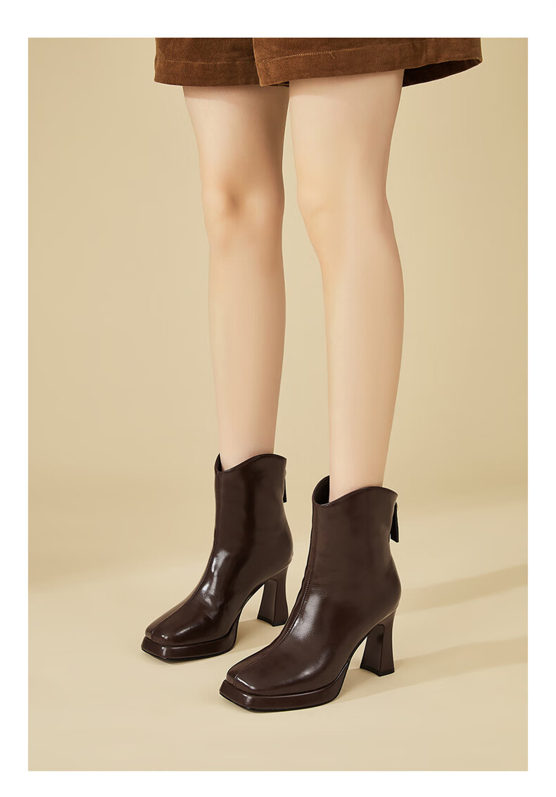 Daphne Fashion Chunky Heel High Heel Ankle Boots Women Winter Fleece Lined Fashion Boots French Style Slim Boots Black 37 5