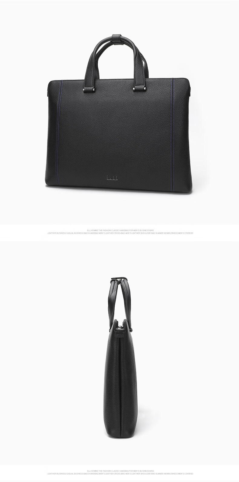 ELLE HOMME Men's Business Briefcase, Light Luxury Top-Grain Leather Handbag, Fashionable Laptop Bag EA388200510 Black 8