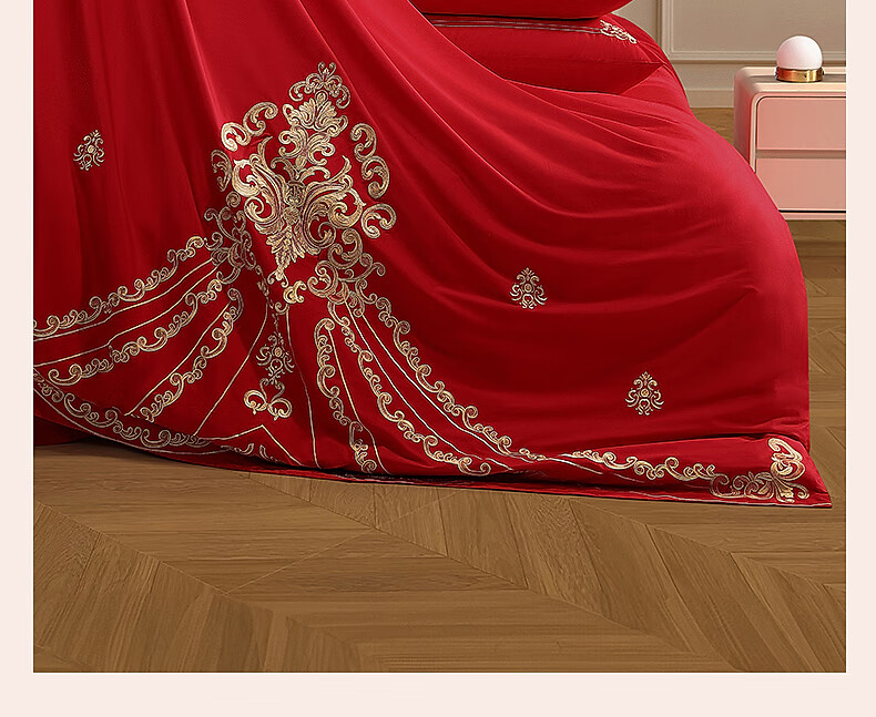 Shuixingjiafang Wedding Bedding Set of Six Pieces, 100% Cotton, Red, Wedding Bed Sheet And Duvet Cover, New Wedding Gift, European Embroidery Style, for 1.8m Bed 6