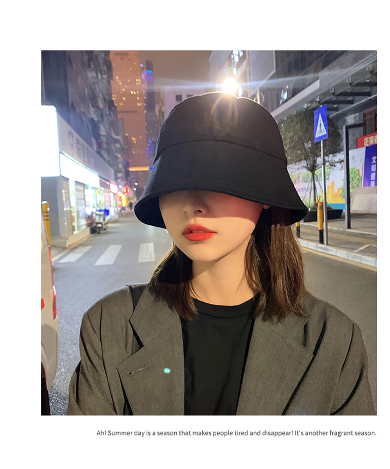 XUEXIMAN Women's Black Straight Bucket Fisherman Hat, Thin Style, Face-Covering, Sun-Protective Hat 10