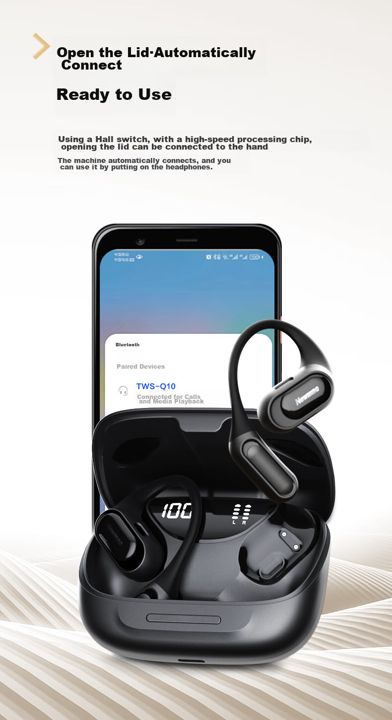Newmine Q10 Bone Conduction Bluetooth Headphones, Wireless Ear-Hook Style, Open-Ear Design, Sports Running Noise-Cancelling, Long Battery Life, Compatible with Xiaomi And Apple 10