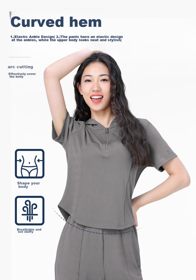 CAMEL Casual Sports Set, New Women's Clothing, Short-Sleeve Jacket, Wide-Leg Straight Pants, Two-Piece Set, Knitted Casual Sportswear 7