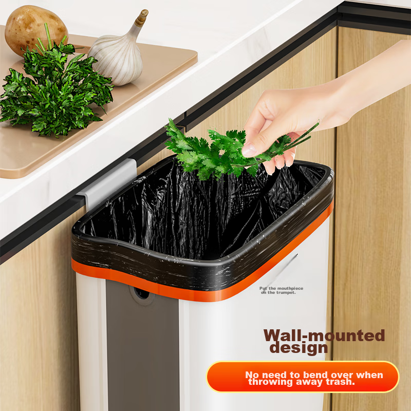 Jiabangshou Kitchen Trash Can, 8L, Household, Internet-Famous, Cabinet Door-Mounted, Wall-Hanging, Bathroom Storage, Wastebasket, Foldable Desig