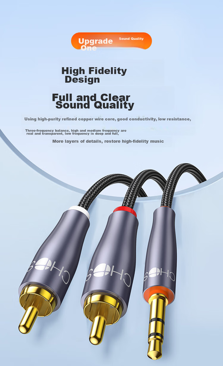 CHOOSEAL (CHOSEAL) 3.5mm to Dual RCA Headphone Jack, Graphene Shielding, 3.5mm to 2RCA Splitter Male-To Connection for Computer, TV, Mobile Phone, Speaker Audio Cable 0.5 Meter QS3568 3