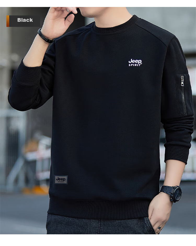 JEEP SPIRIT Men's Sweatshirt, Autumn And Winter Menswear, Long-Sleeve T-Shirt, Loose-Fitting Korean-Style Trendy Top Jacket, Army Green, 2XL 23