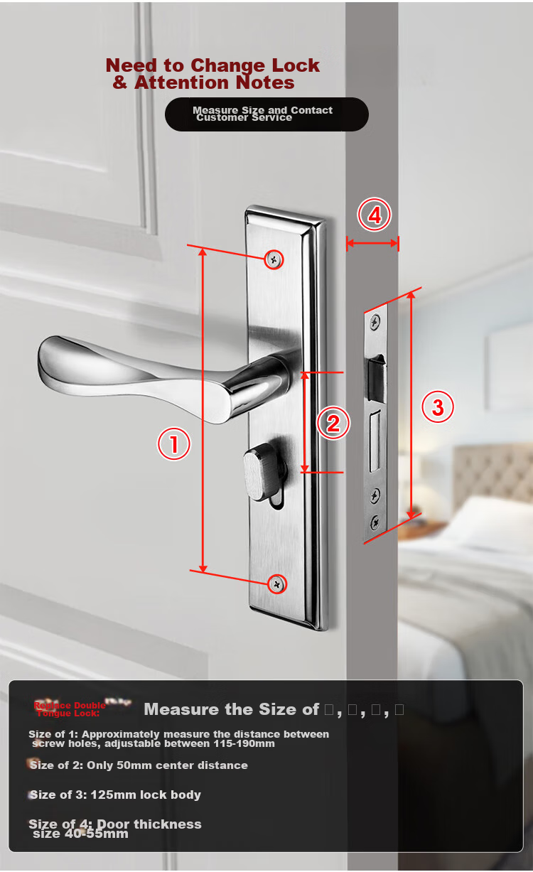 Fly.Globe Door Lock, Interior Bedroom Door Lock, Anti-Theft Stainless Steel, No Hole Modification Required, Adjustable Hole Spacing, Wooden Door Lock 4