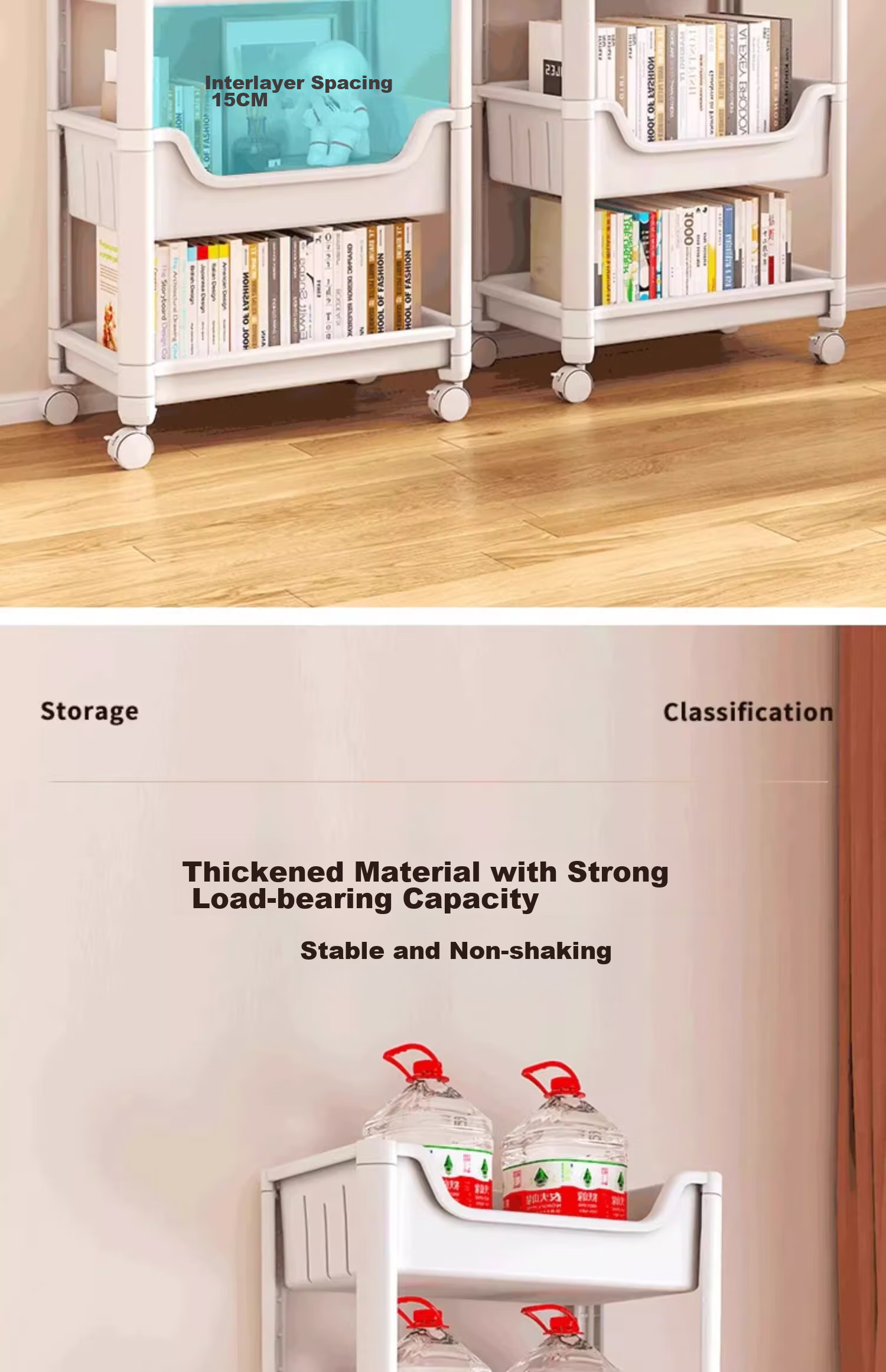 XIAOJIANGCAI Bookshelf Storage Rack, Floor-Standing Home Simple Multi-Layer with Wheels, Toy Storage Cart, 4-Tier Storage Shelf 10
