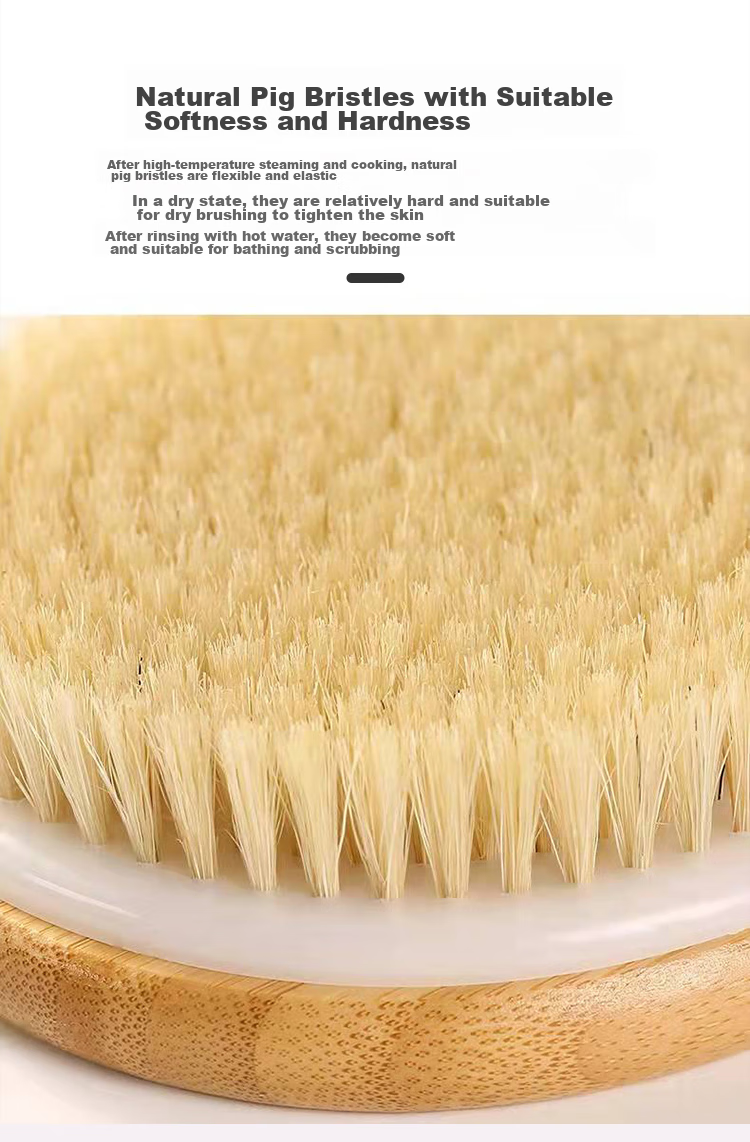 Baoshi Back Scrubber, Bath Brush, Pig Bristle Brush Head, Nanmu Bamboo Long Handle, Deep Cleaning Back Scrubbing Bristle Brush 2