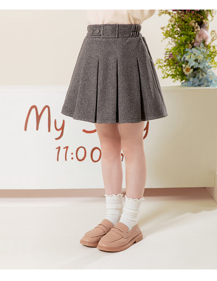 LUOBOBEIBEI Girls' Pleated Skirt, 2024 Autumn And Winter Korean Style Children's Preppy Style Girls' Woolen Midi Skirt, Floral Black, Size 110 6