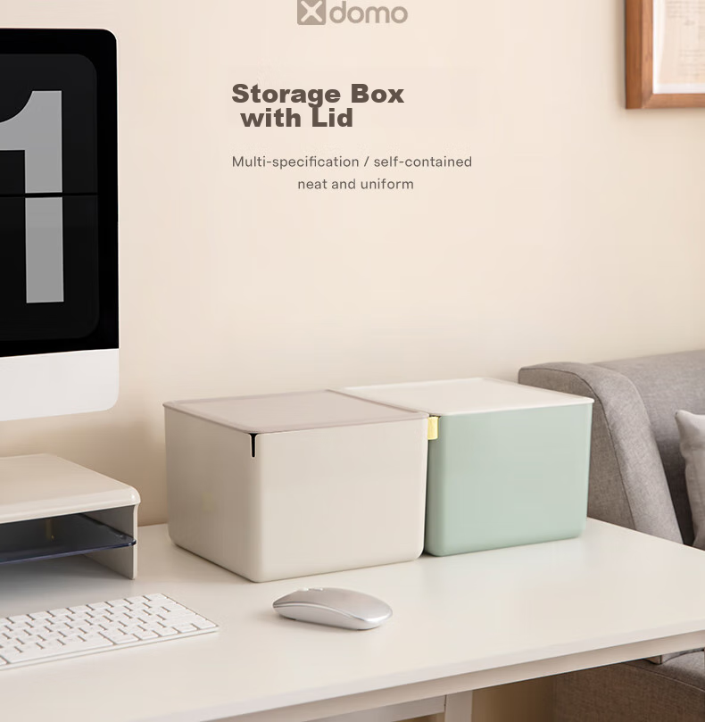 Deli Xdomo Series Storage Box with Lid, Office And Makeup Organizer with Silicone Clasp, Pink Tall Square XDM13 2