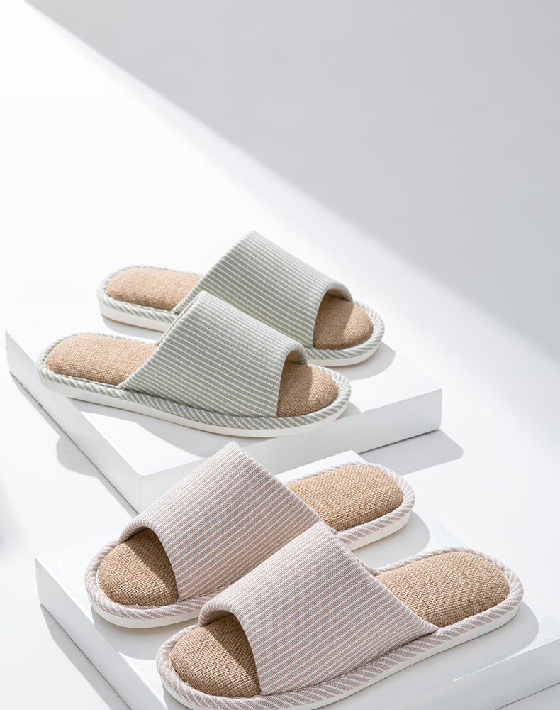GUOLUOFEI Japanese-Style Linen Slippers for Men, Home Cotton And Linen Casual Couple Slippers for All Seasons, Khaki Color, Size 40-41 1