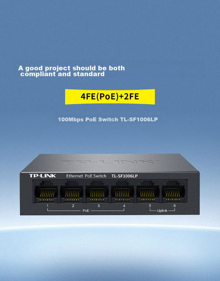 TP-LINK 6-Port 100Mbps Switch with 4 PoE Ports, Surveillance Network Hub Splitter Diverter TL-SF1006LP 1