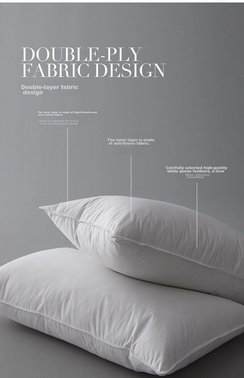 VCD Pillow, Five-Star Hotel Comfortable Feather Pillow, Soft Goose Down Pillow Core, White, Filled with 1.25kg, 74*48cm 9