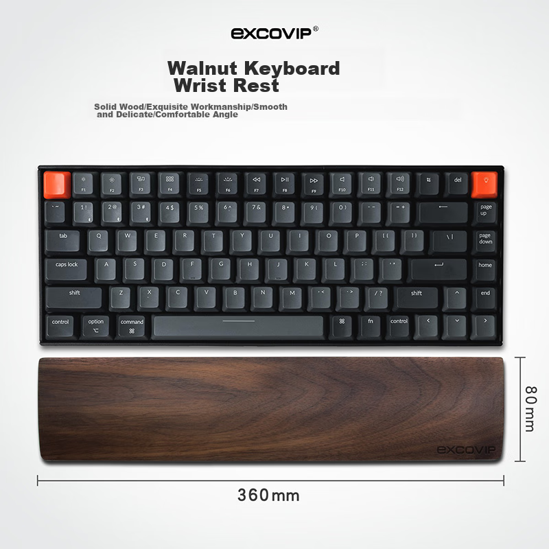 EXCO Walnut Wood 87-Key Solid Wood Keyboard Tray Mechanical Keyboard Handrest Computer Palm Rest Mouse Pad Wrist Support Gaming Wooden Wrist Rest 84-Key Large Size 9543 11