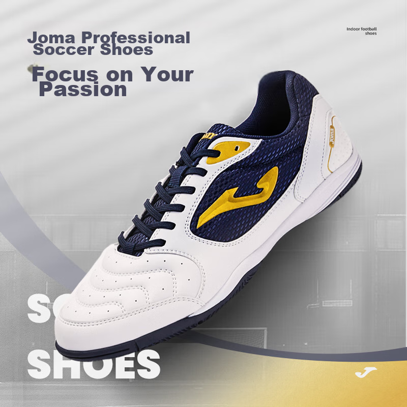 JOMA Adult Soccer Shoes for Men, Molded Studs, Five-A Indoor Field, Flat Sole Football Training Shoes, Blue And White, Size 40