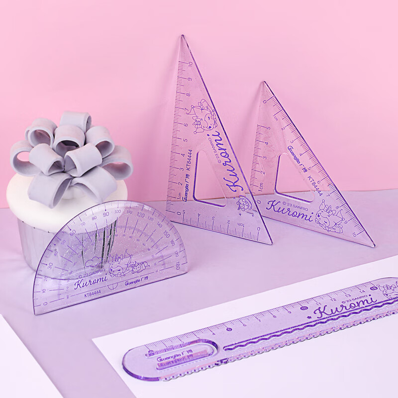 GuangBo Sanrio Collaboration Student Ruler Set, Straight Ruler, Triangle Ruler, Unicorn Series, First Grade Elementary School Wavy Ruler, Random Color KT84444